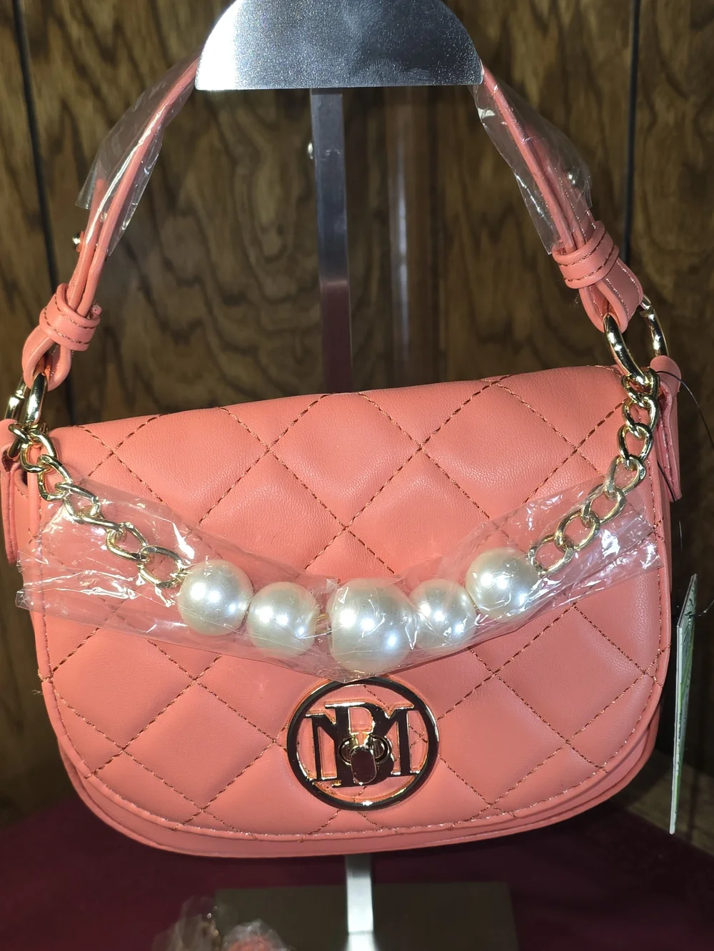 Badgley Mischka Coral Diamond-Quilted Crossbody Flap Bag/Wallet Set